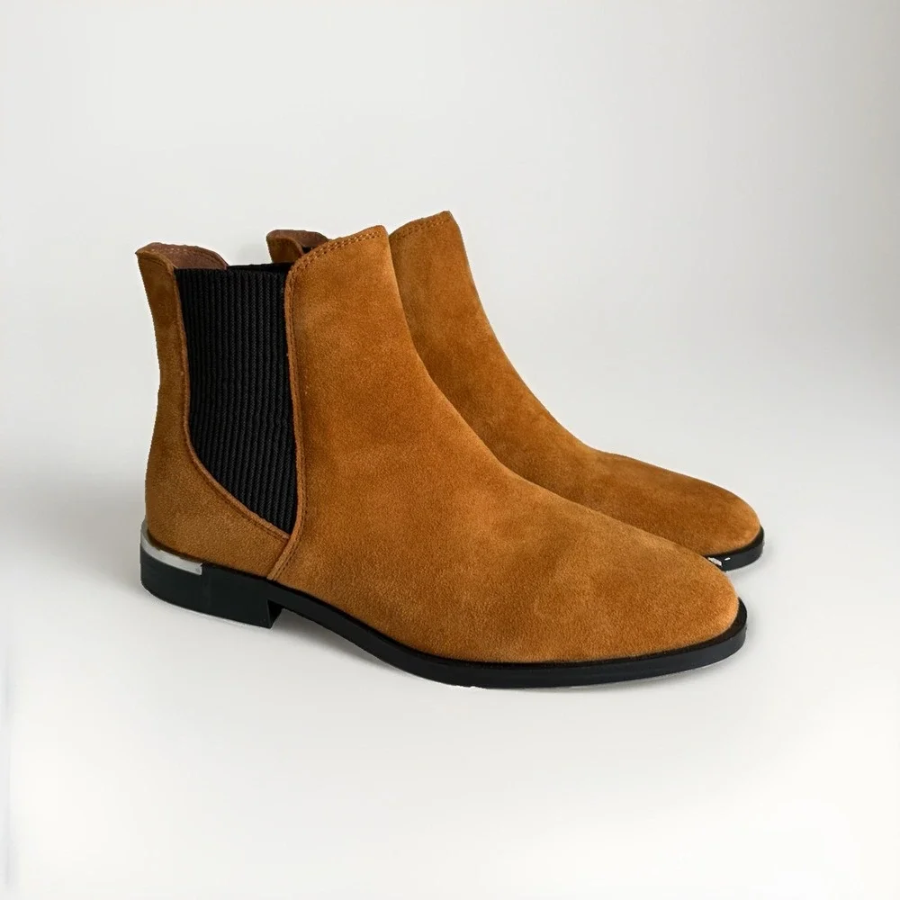 Nine West Tan Suede Chelsea Boots Women's 7.5M Silver Heel New NWOB